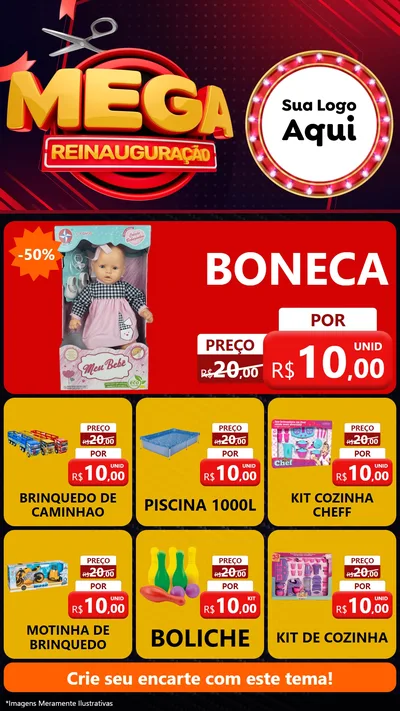 Modelo de Rede Social para Stories com o tema Mega Reinauguração para Brinquedos