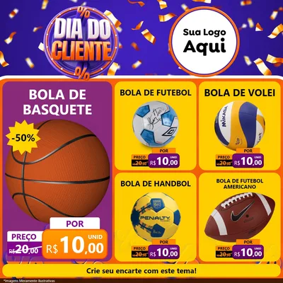 Modelo de Rede Social para Feed Facebook com o tema Dia do Cliente para Artigos Esportivos