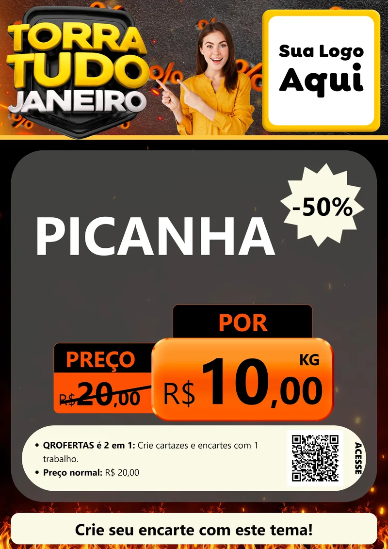 Modelo de Cartaz para Cartaz A4 Vertical com o tema Torra Tudo Janeiro para Açougue
