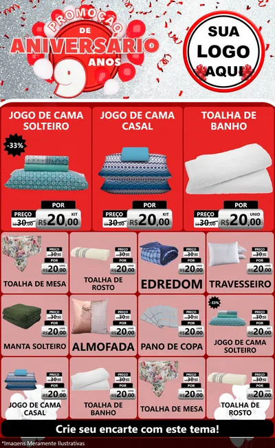 Modelo de Encarte para Encarte Grande com o tema Promoção de Aniversário - 9 Anos para Cama, Mesa e Banho