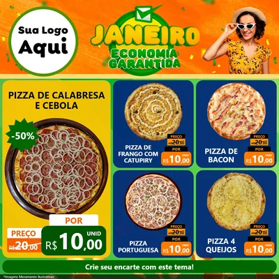 Modelo de Rede Social para Feed Facebook com o tema Janeiro - Economia Garantida para Pizzaria