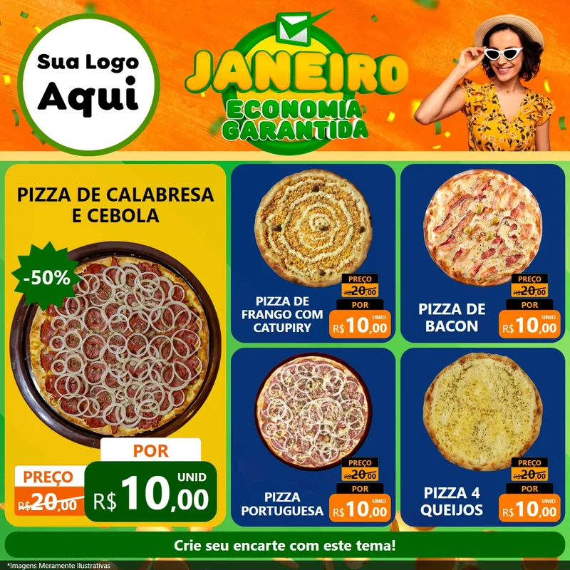 Modelo de Rede Social para Feed Facebook com o tema Janeiro - Economia Garantida para Pizzaria