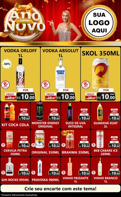 Modelo de Encarte para Encarte Grande com o tema Super Ano Novo para Distribuidora de bebidas