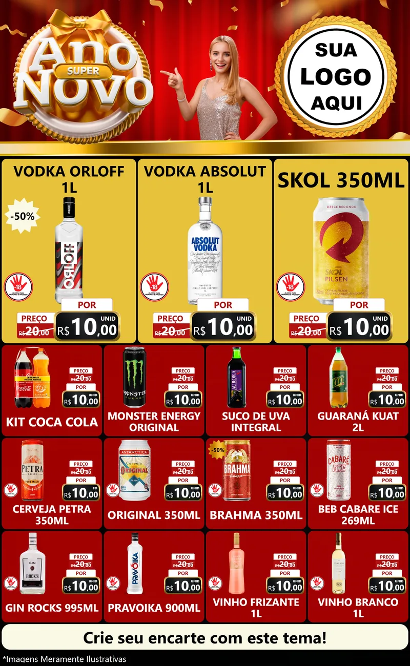 Modelo de Encarte para Encarte Grande com o tema Super Ano Novo para Distribuidora de bebidas