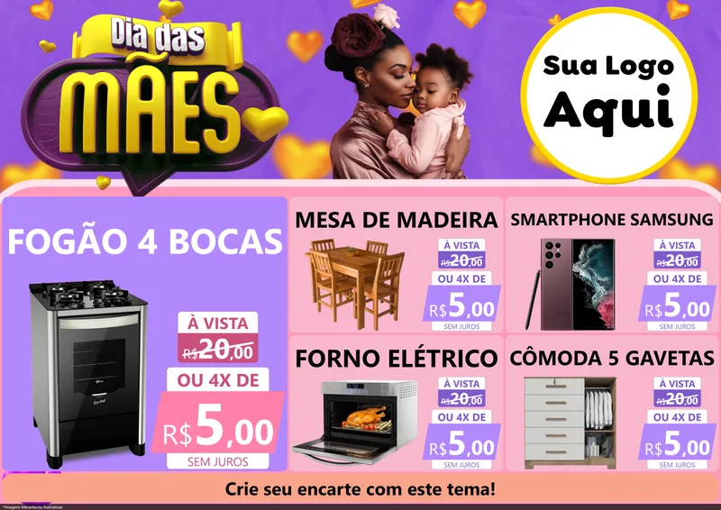 Modelo de Encarte para Encarte A4 Horizontal com o tema Dia das Mães para Móveis e Eletro