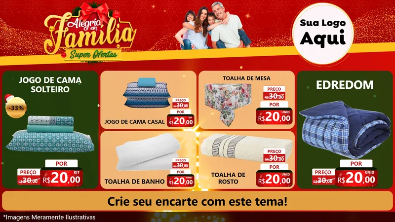 Modelo de TV para TV Horizontal com o tema Alegria em Família Super Ofertas - Natal para Cama, Mesa e Banho