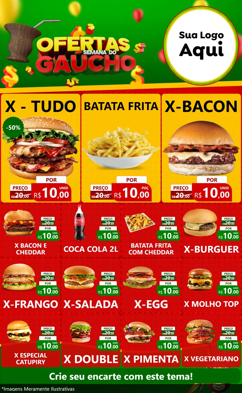 Modelo de Encarte para Encarte Grande com o tema Ofertas Semana Do Gaúcho para Hamburgueria