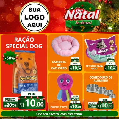Modelo de Rede Social para Feed Facebook com o tema Um Natal de Ofertas para Pet Shop