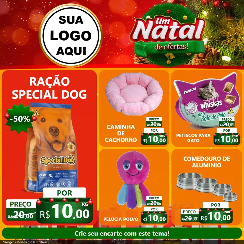 Modelo de Rede Social para Feed Facebook com o tema Um Natal de Ofertas para Pet Shop