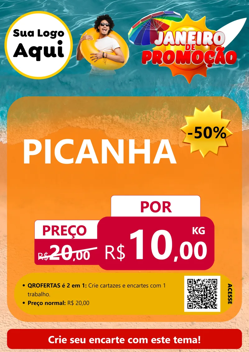 Modelo de Cartaz para Cartaz A4 Vertical com o tema Janeiro de Promoção para Açougue