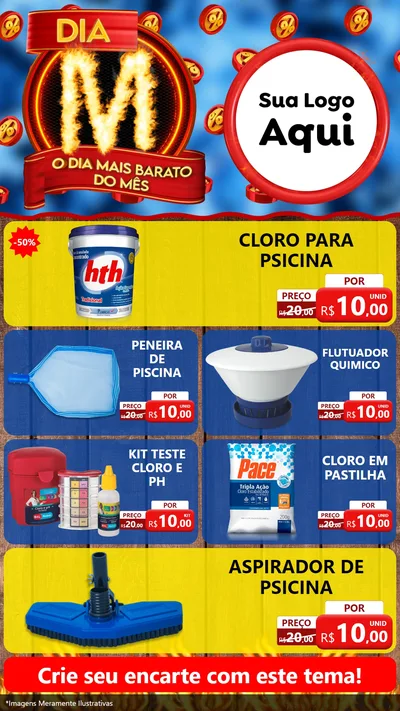 Modelo de TV para TV Vertical com o tema Dia M - O Dia Mais Barato Do Mês para Produtos para Piscina