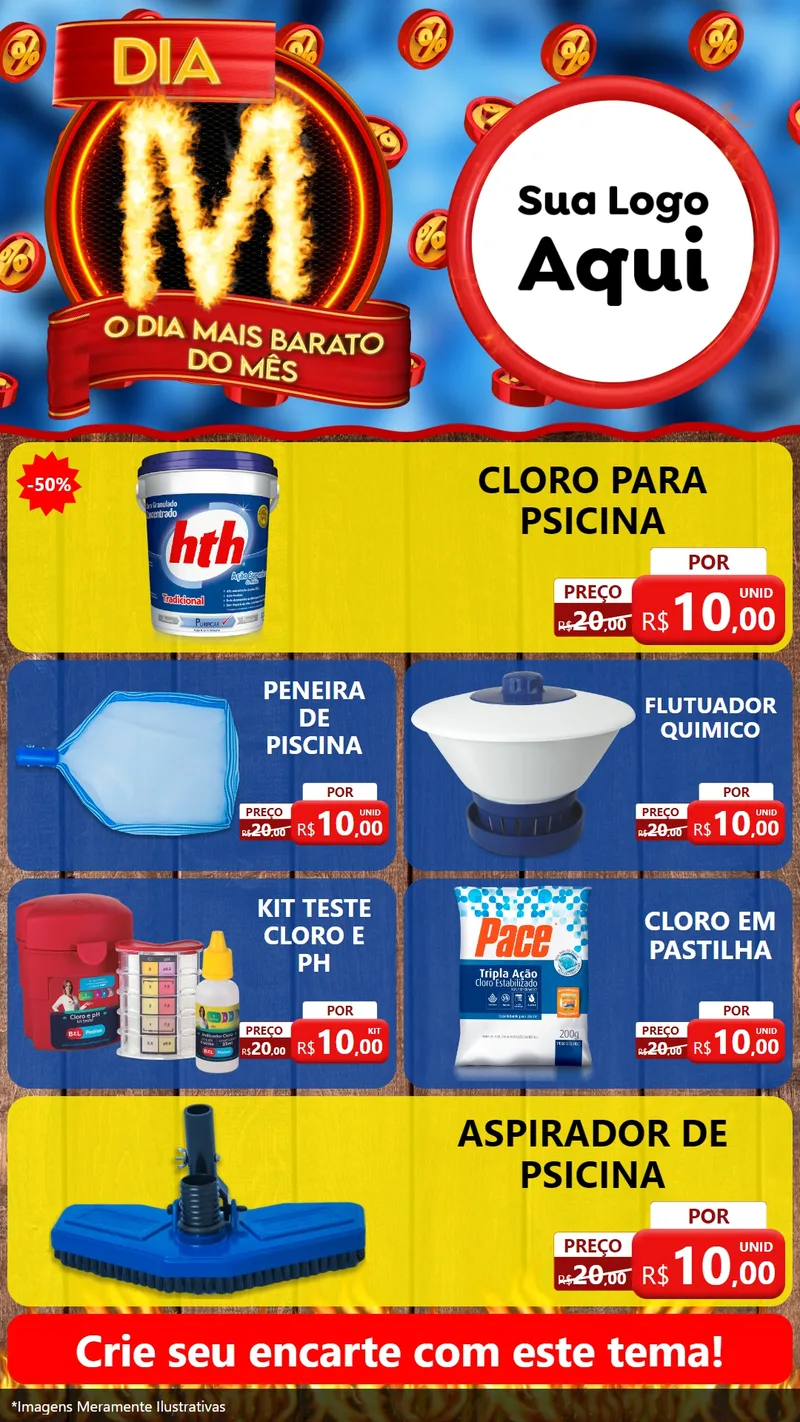 Modelo de TV para TV Vertical com o tema Dia M - O Dia Mais Barato Do Mês para Produtos para Piscina