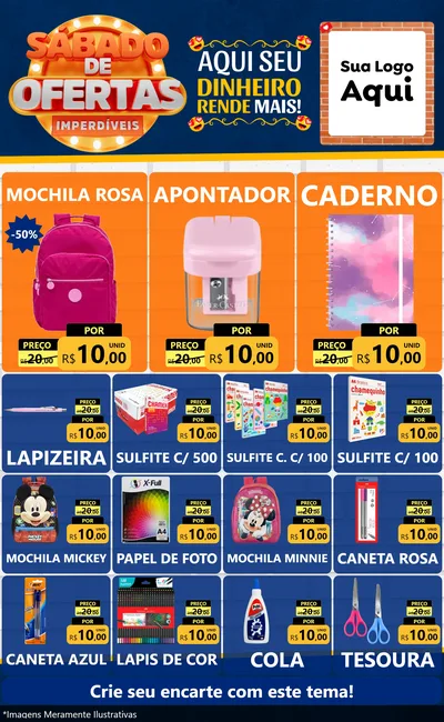 Modelo de Encarte para Encarte Grande com o tema Sábado de Ofertas Imperdíveis para Papelaria