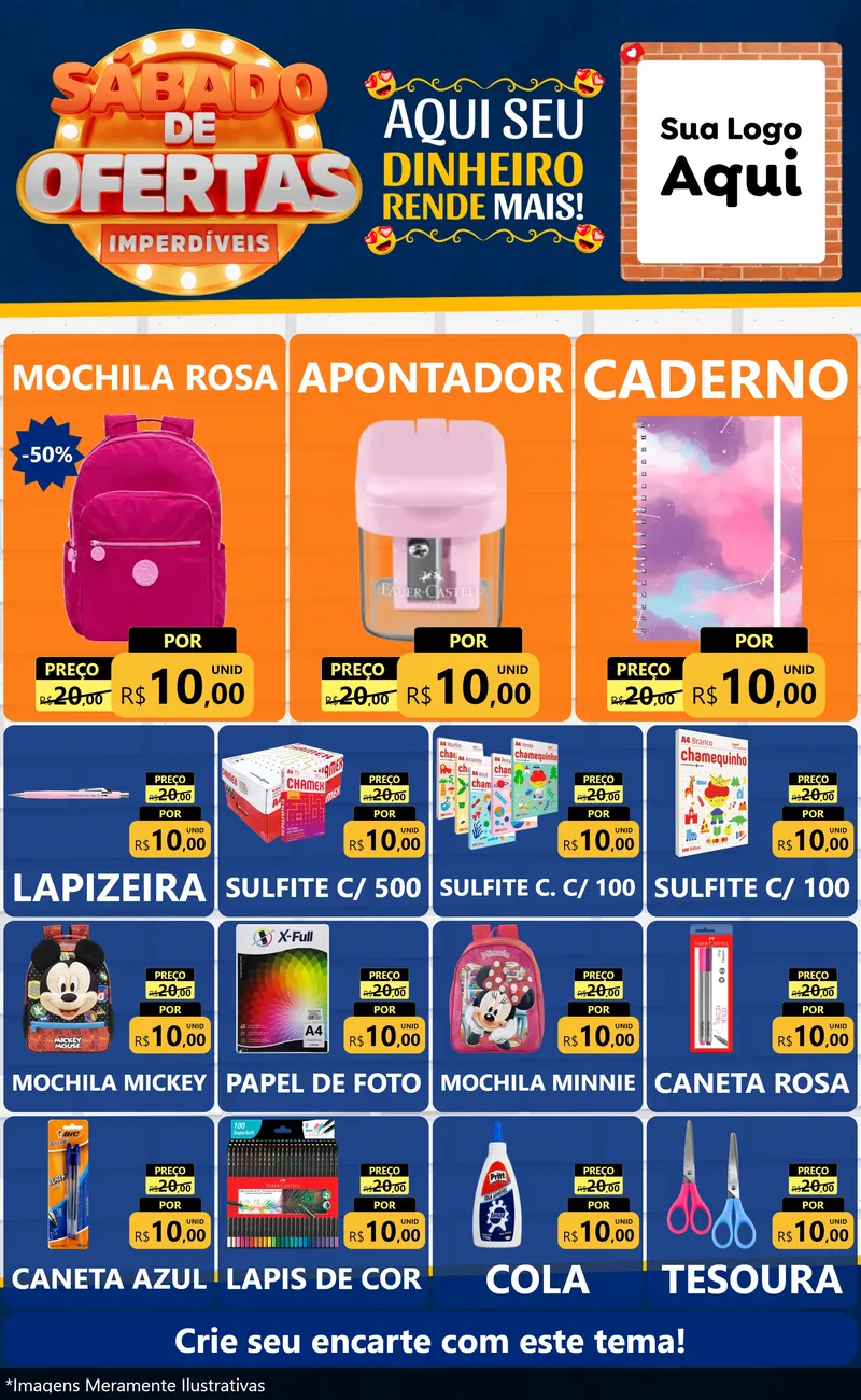 Modelo de Encarte para Encarte Grande com o tema Sábado de Ofertas Imperdíveis para Papelaria