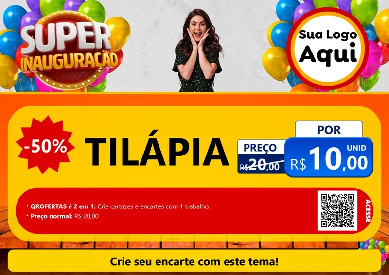 Modelo de Cartaz para Cartaz A4 Horizontal com o tema Super Inauguração para Peixaria