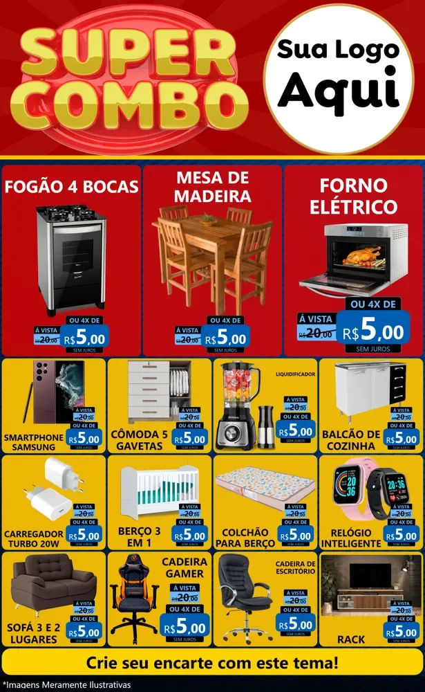 Modelo de Encarte para Encarte Grande com o tema Super Combo para Móveis e Eletro