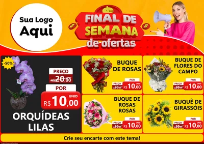 Modelo de Encarte para Encarte A4 Horizontal com o tema Final de Semana de Ofertas para Floricultura e jardim