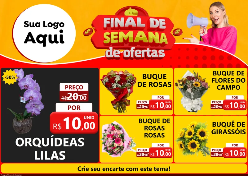 Modelo de Encarte para Encarte A4 Horizontal com o tema Final de Semana de Ofertas para Floricultura e jardim