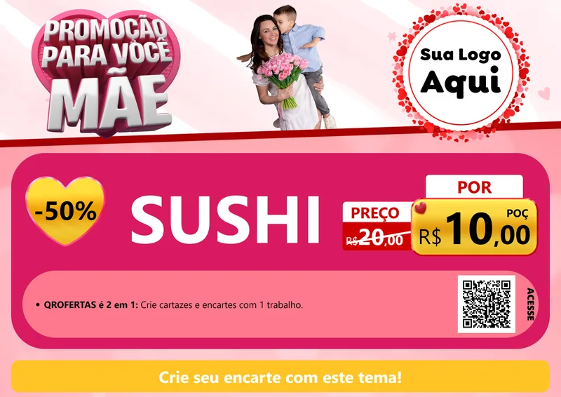 Modelo de Cartaz para Cartaz A4 Horizontal com o tema Promoção Para Você Mãe para Comida japonesa