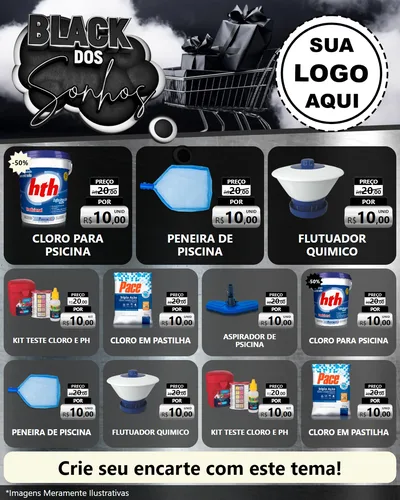 Modelo de Rede Social para Feed Instagram com o tema Black dos Sonhos para Produtos para Piscina