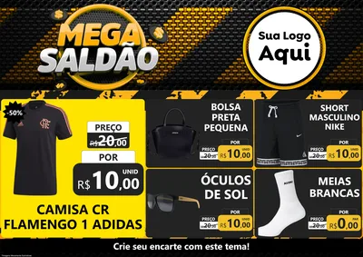 Modelo de Encarte para Encarte A4 Horizontal com o tema Mega Saldão para Roupas e acessórios