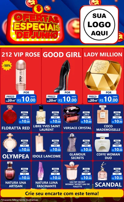 Modelo de Encarte para Encarte Grande com o tema Ofertas Especiais de Junho para Perfumes