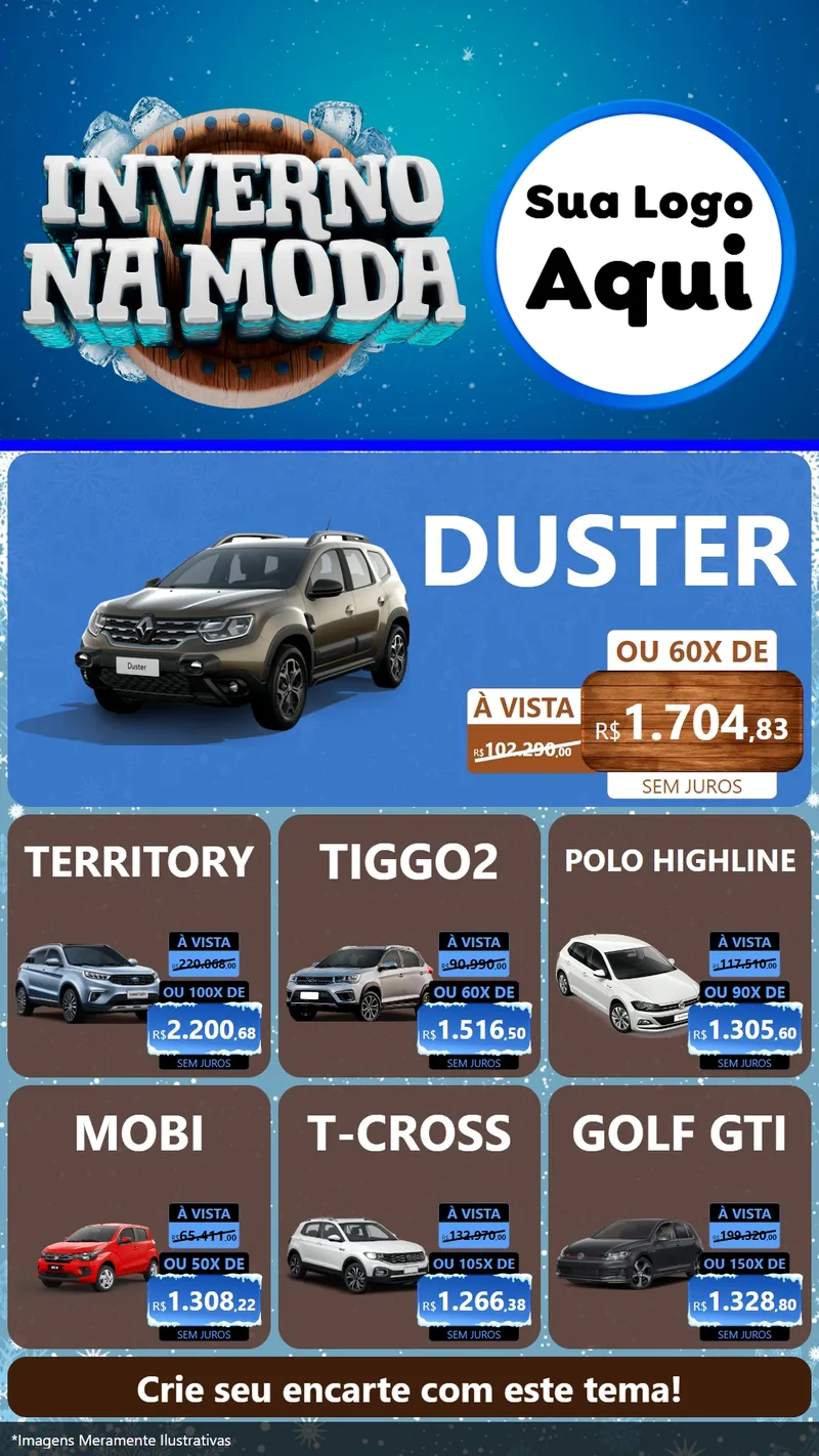 Modelo de Rede Social para Stories com o tema Inverno na Moda para Concessionaria de Carros