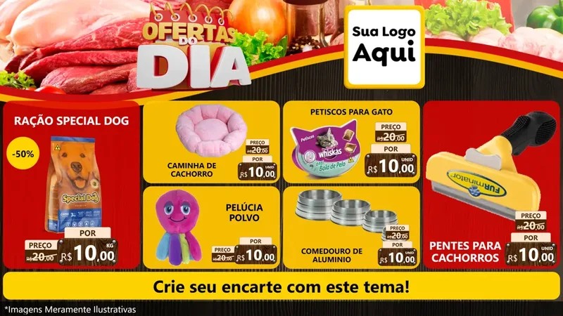 Modelo de TV para TV Horizontal com o tema Ofertas do Dia para Pet Shop