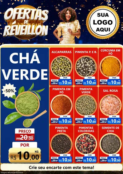 Modelo de Encarte para Encarte A4 Vertical com o tema Ofertas de Réveillon para Produtos Naturais