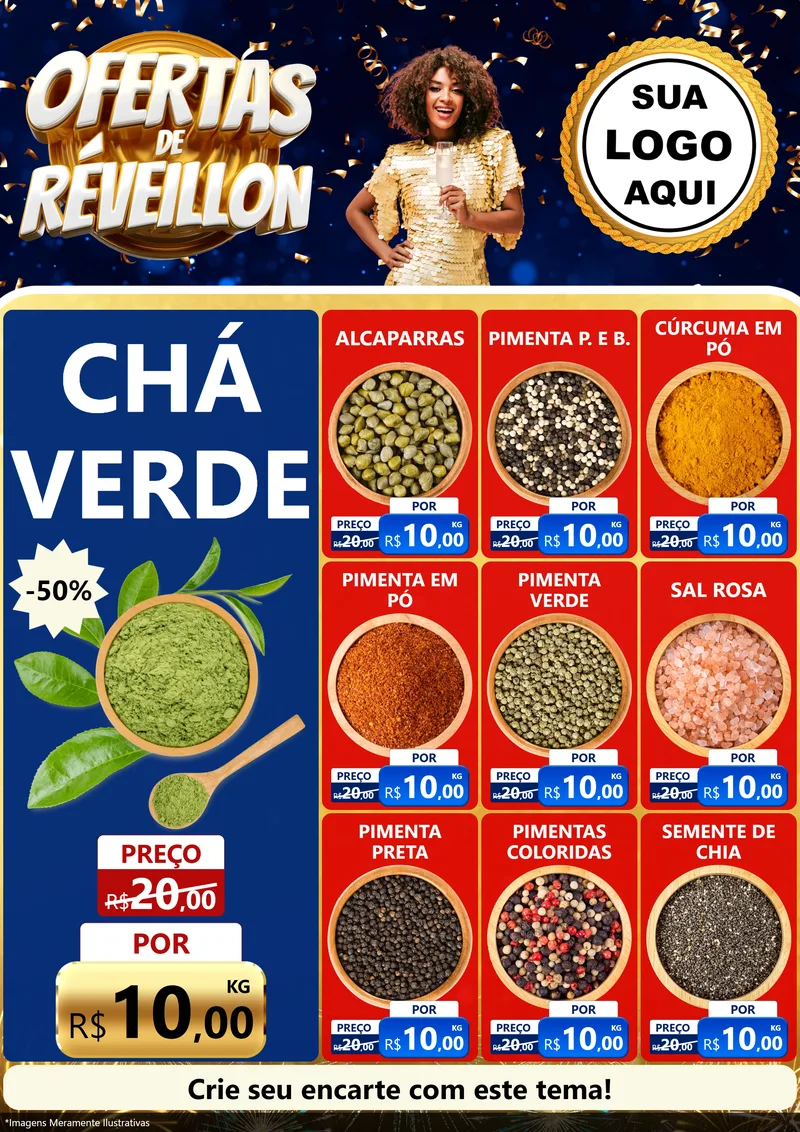 Modelo de Encarte para Encarte A4 Vertical com o tema Ofertas de Réveillon para Produtos Naturais