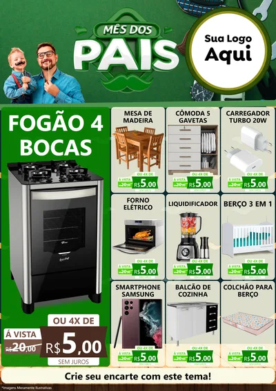 Modelo de Encarte para Encarte A4 Vertical com o tema Mês dos Pais para Móveis e Eletro