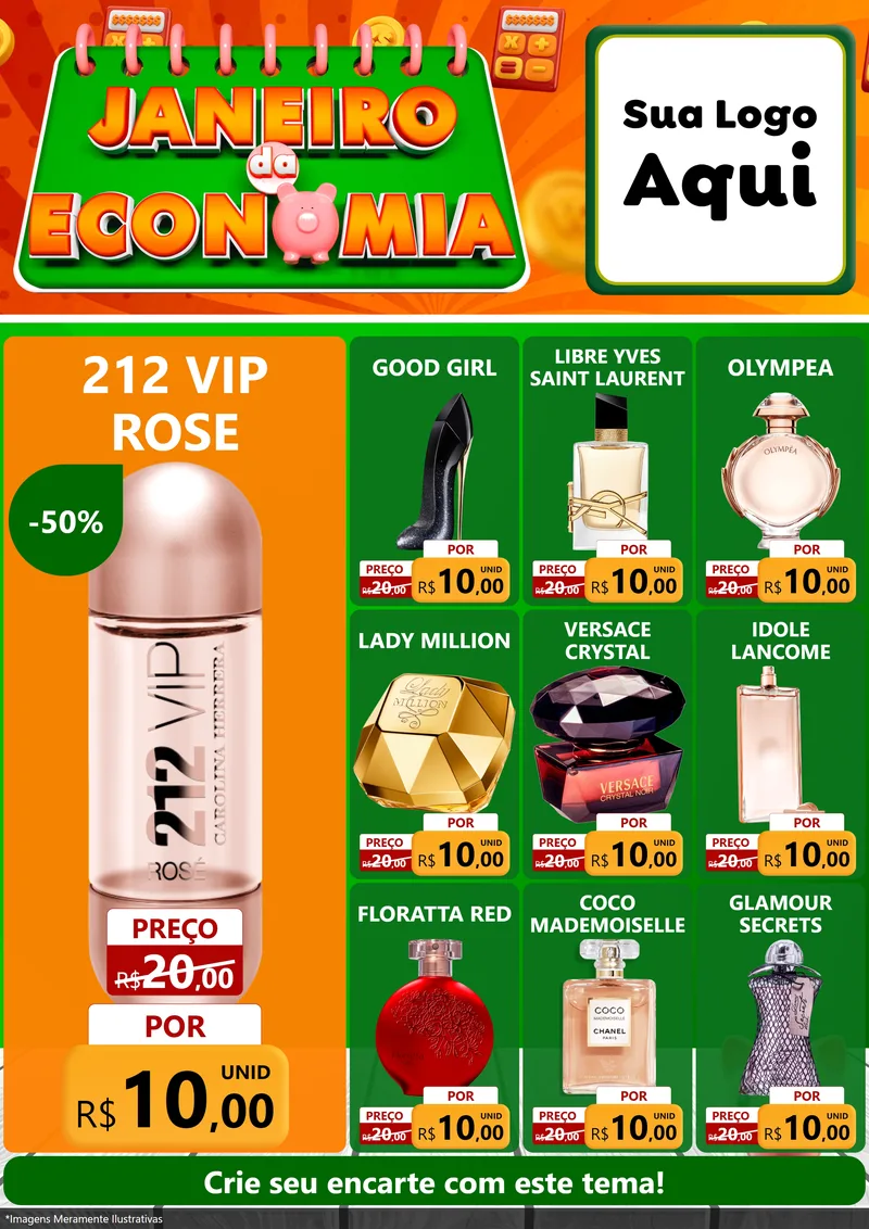 Modelo de Encarte para Encarte A4 Vertical com o tema Janeiro da Economia para Perfumes