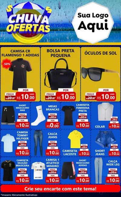 Modelo de Encarte para Encarte Grande com o tema Chuva de Ofertas para Roupas e acessórios