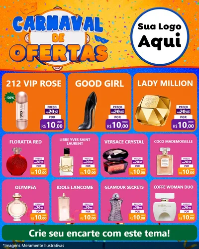 Modelo de Rede Social para Feed Instagram com o tema Carnaval de Ofertas para Perfumes