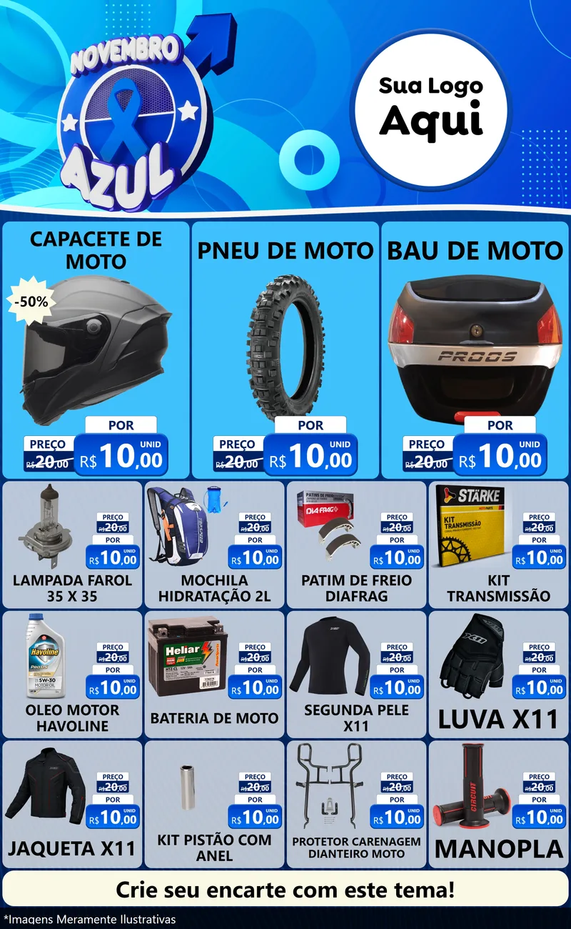 Modelo de Encarte para Encarte Grande com o tema Novembro Azul para Moto peças