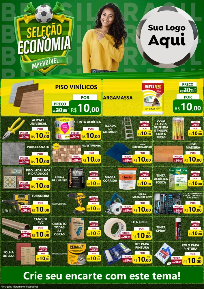 Modelo de Encarte para Encarte A4 Vertical com o tema Seleção de Economia - Copa para Material para Construção