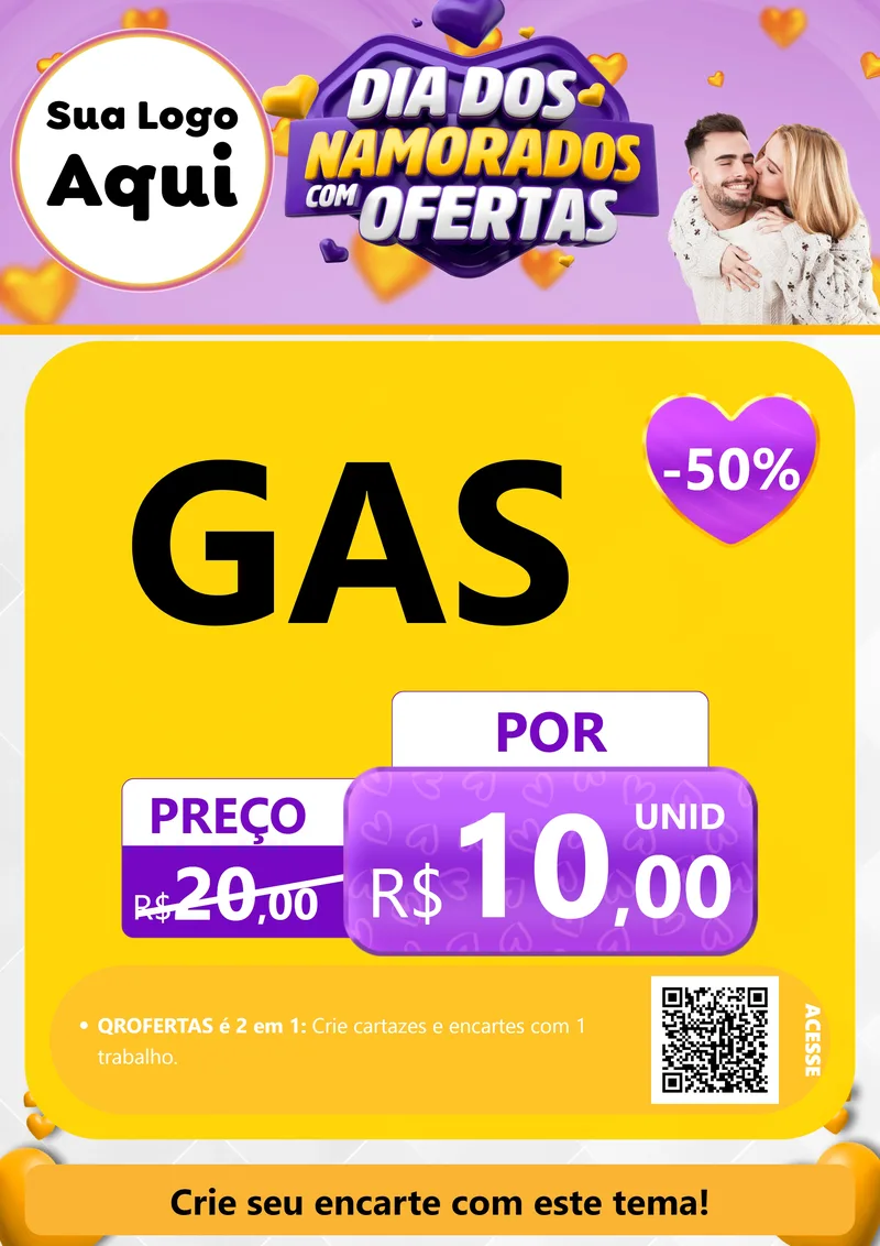 Modelo de Cartaz para Cartaz A4 Vertical com o tema Dia Dos Namorados Com Ofertas para Água e gás