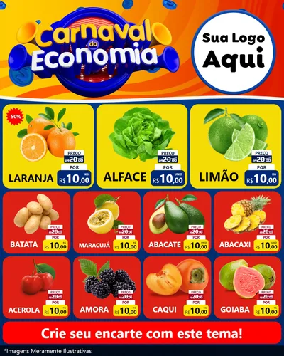 Modelo de Rede Social para Feed Instagram com o tema Carnaval da Economia para Hortifrúti