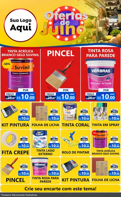 Modelo de Encarte para Encarte Grande com o tema Ofertas de Julho para Tintas e Ferramentas