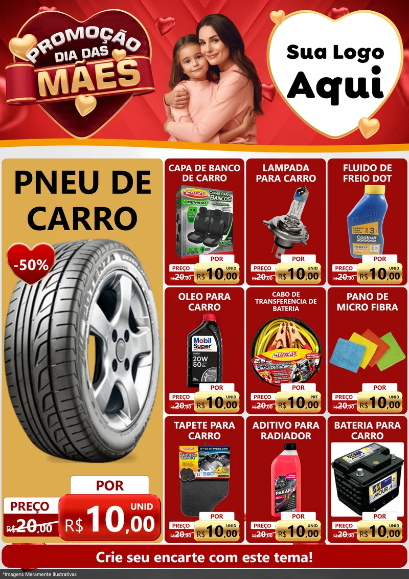 Modelo de Encarte para Encarte A4 Vertical com o tema Promoção Dia das Mães para Auto peças