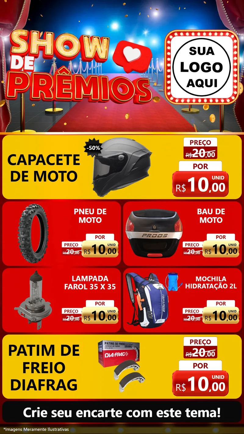 Modelo de TV para TV Vertical com o tema Show de Prêmios para Moto peças