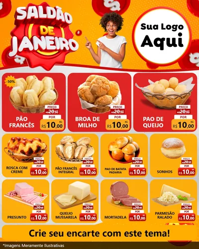 Modelo de Rede Social para Feed Instagram com o tema Saldão de Janeiro para Padaria