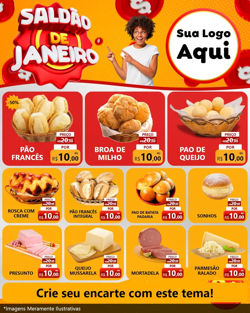 Modelo de Rede Social para Feed Instagram com o tema Saldão de Janeiro para Padaria