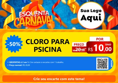 Modelo de Cartaz para Cartaz A4 Horizontal com o tema Esquenta de Carnaval para Produtos para Piscina