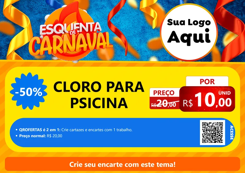 Modelo de Cartaz para Cartaz A4 Horizontal com o tema Esquenta de Carnaval para Produtos para Piscina