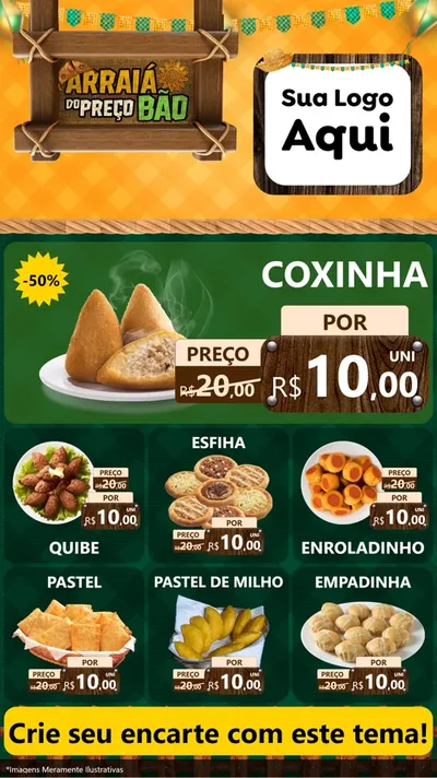 Modelo de Rede Social para Stories com o tema Arraiá do preço bão para Salgadaria