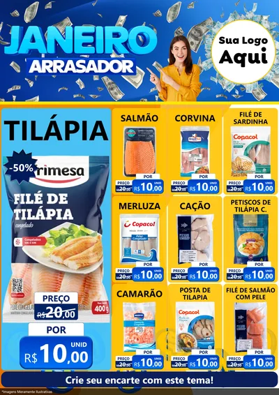 Modelo de Encarte para Encarte A4 Vertical com o tema Janeiro Arrasador para Peixaria