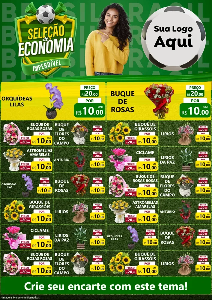 Modelo de Encarte para Encarte A4 Vertical com o tema Seleção de Economia - Copa para Floricultura e jardim
