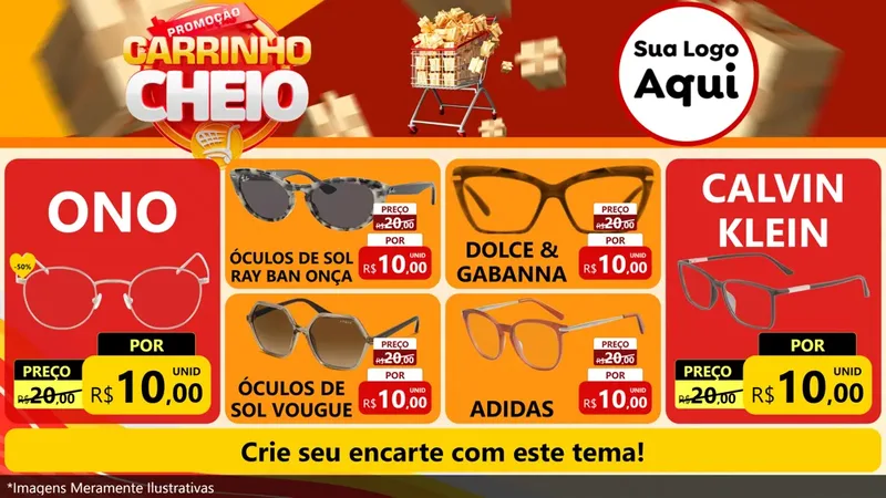 Modelo de TV para TV Horizontal com o tema Promoção carrinho cheio para Óticas