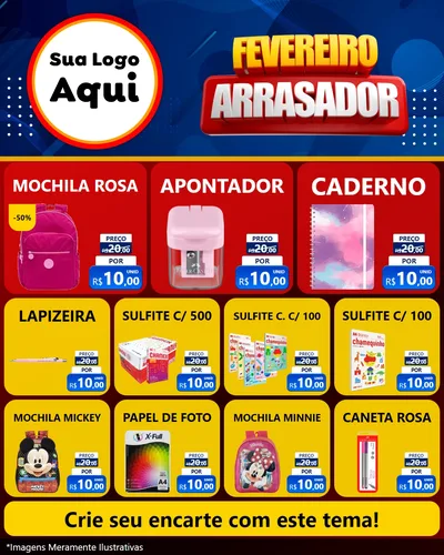 Modelo de Rede Social para Feed Instagram com o tema Fevereiro Arrasador para Papelaria